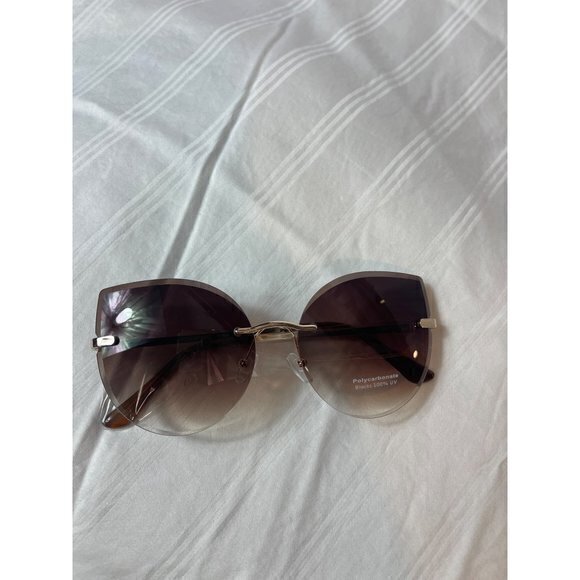 Catch Me‎ Tonight Cat Eye Frame Rimless Sunglasses Brown - Picture 6 of 7